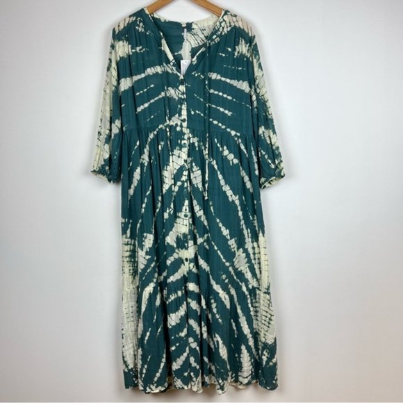 Young Fabulous and Broke Tie Dye Dawn Dress in Dark Green/ Teal and White - Picture 5 of 14